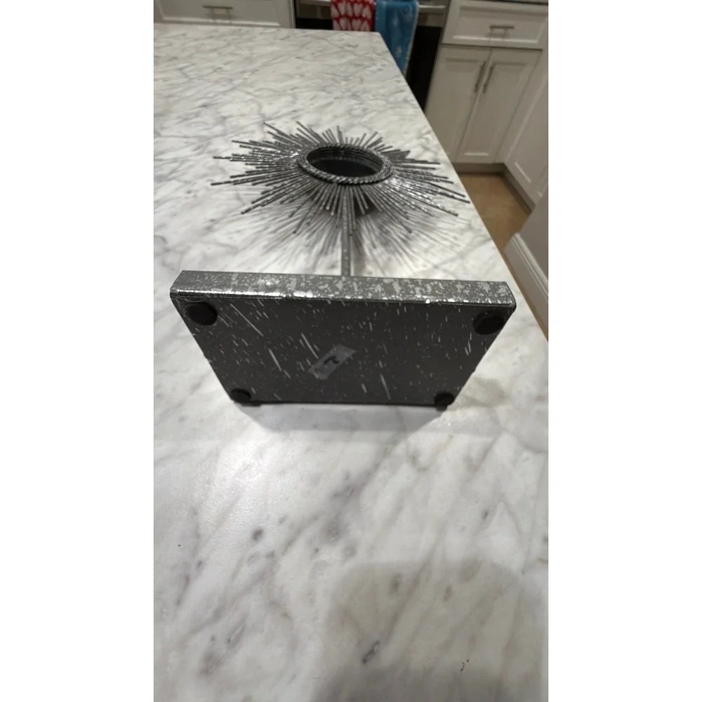 Silver Sunburst Pedestal Mirror Tabletop Decor Mid Century Modern Style